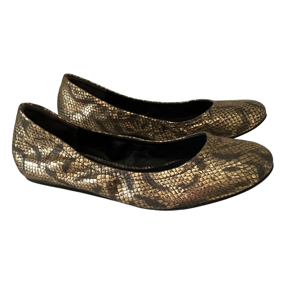 New VERA WANG - Size 7.5 “Lillian” Gold Mekong Snake Leather Flats Bronze Ballet - Picture 5 of 8